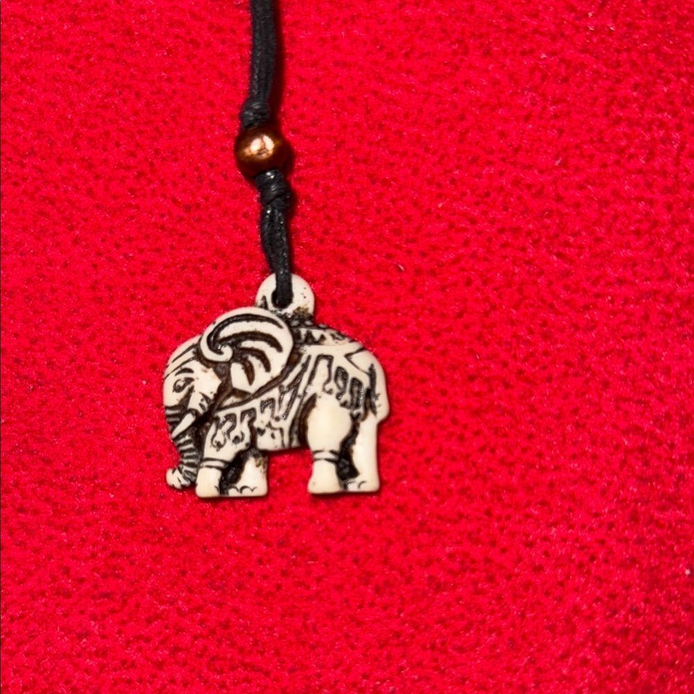 Elephant Pendant Necklace with Black Cord